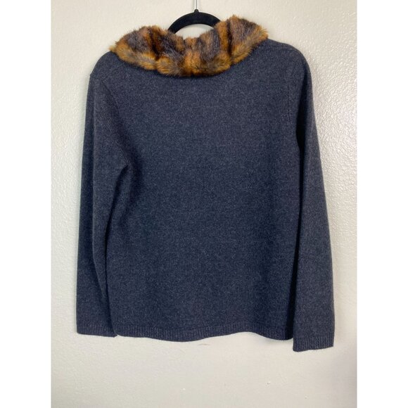 Lauren Ralph Lauren Cashmere Wool Angora Sweater Cardigan Sz Medium Petite Gray - Picture 2 of 16